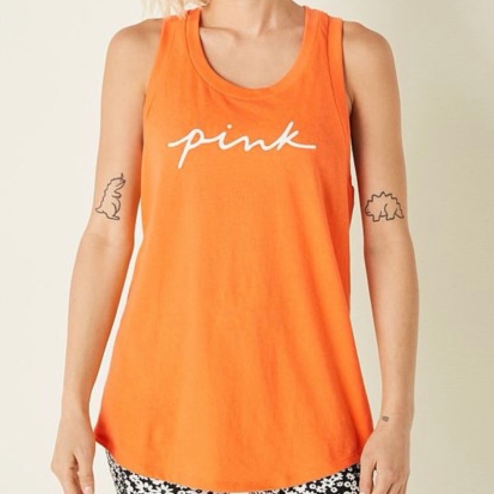 PINK Orange Logo Tank Top M NWT